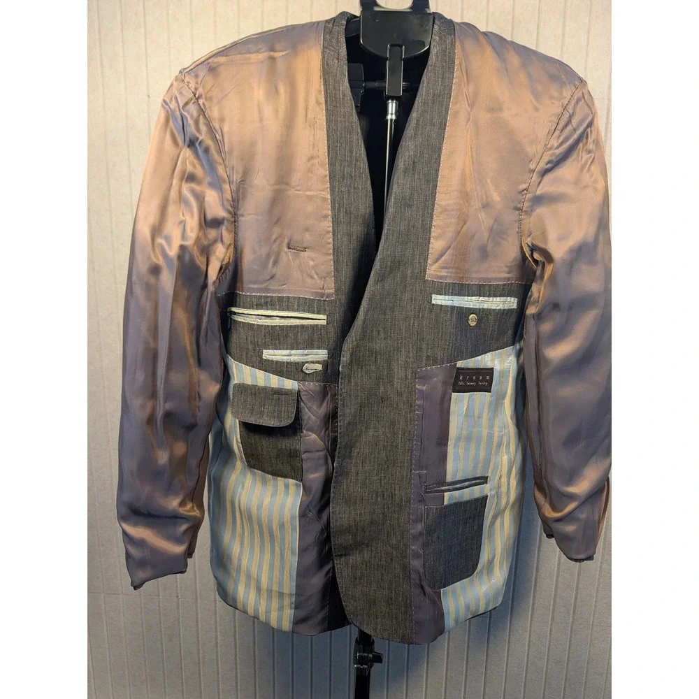 Kroon Sport Coat Mens 40R Copper Grey Pinstripe 100% Linen Connick Blazer EUC